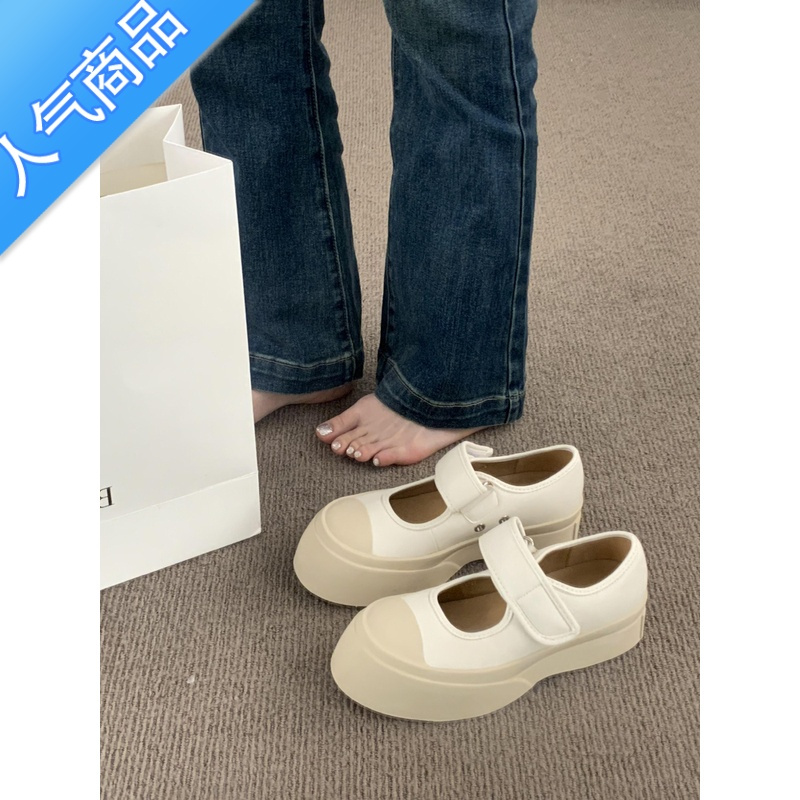 SUNTEK法式玛丽珍女鞋赵露思同款丑萌复古大头小白帆布厚底春夏单鞋