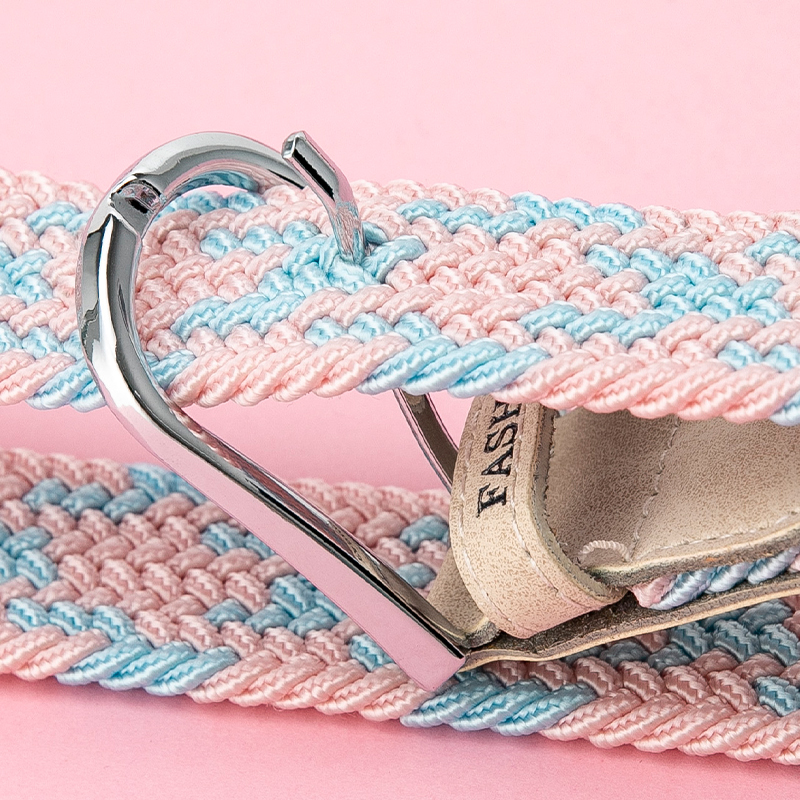 啄木鸟皮带女士2025新款帆布编织松紧弹力针扣学生懒人牛仔裤扣生高清大图