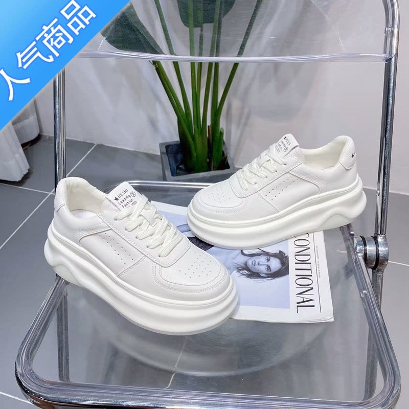 SUNTEK芭慕秀厚底小白鞋女熊猫板鞋2023秋季新款增高系带休闲运动鞋图片