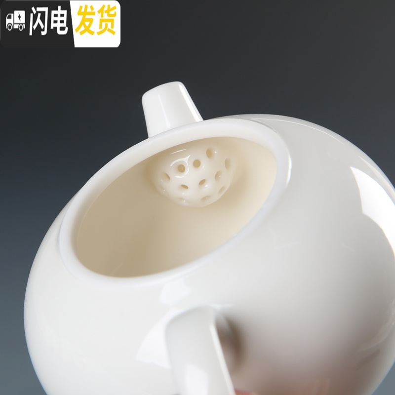 三维工匠德化羊脂玉瓷功夫茶具套装整套白瓷泡茶喝茶陶瓷盖碗茶杯家用简约 11头浮雕描金套装高清大图