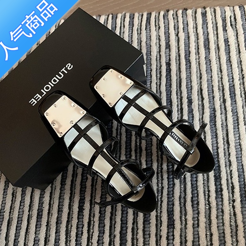 SUNTEK法式复古包头凉鞋女2023新款夏季仙女风罗马镂中空粗跟玛丽珍单鞋高清大图