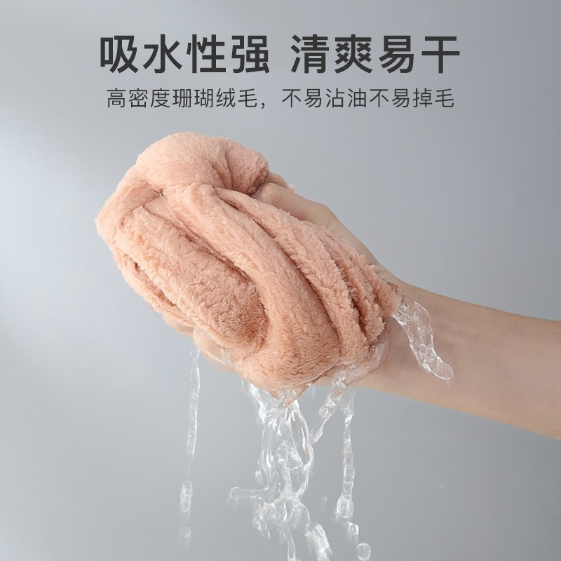 丽佳邦柔软亲肤珊瑚绒擦手巾可爱加厚吸水可挂擦手布粉色水母高清大图