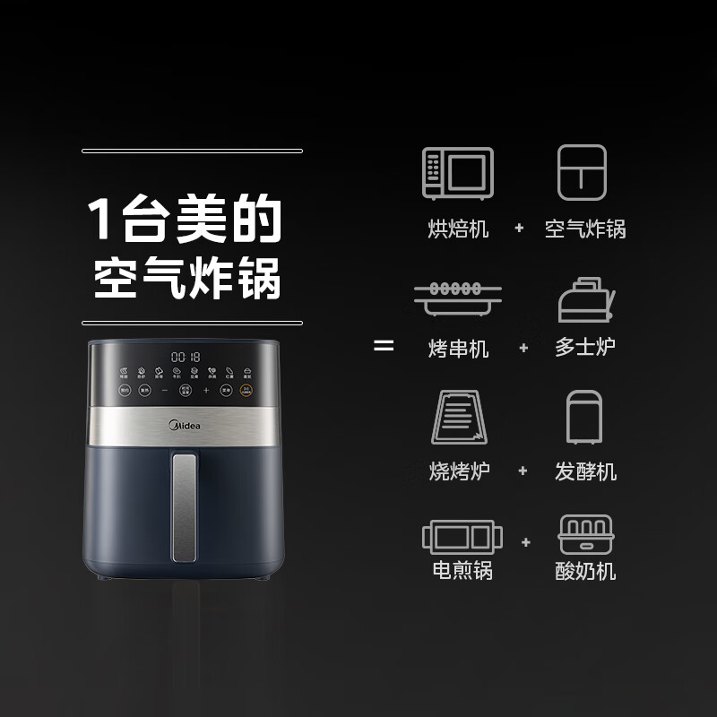 美的(Midea)空气炸锅 免翻面 家用大容量 6.3L 炸烤箱一体 精准控温 不沾易洗 不用翻面 KZC6301