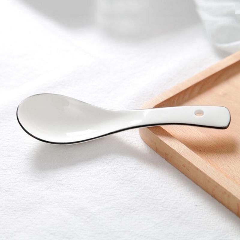 陶瓷汤碗饭勺餐厅饭店大排档骨瓷大小勺平底白勺子6支装