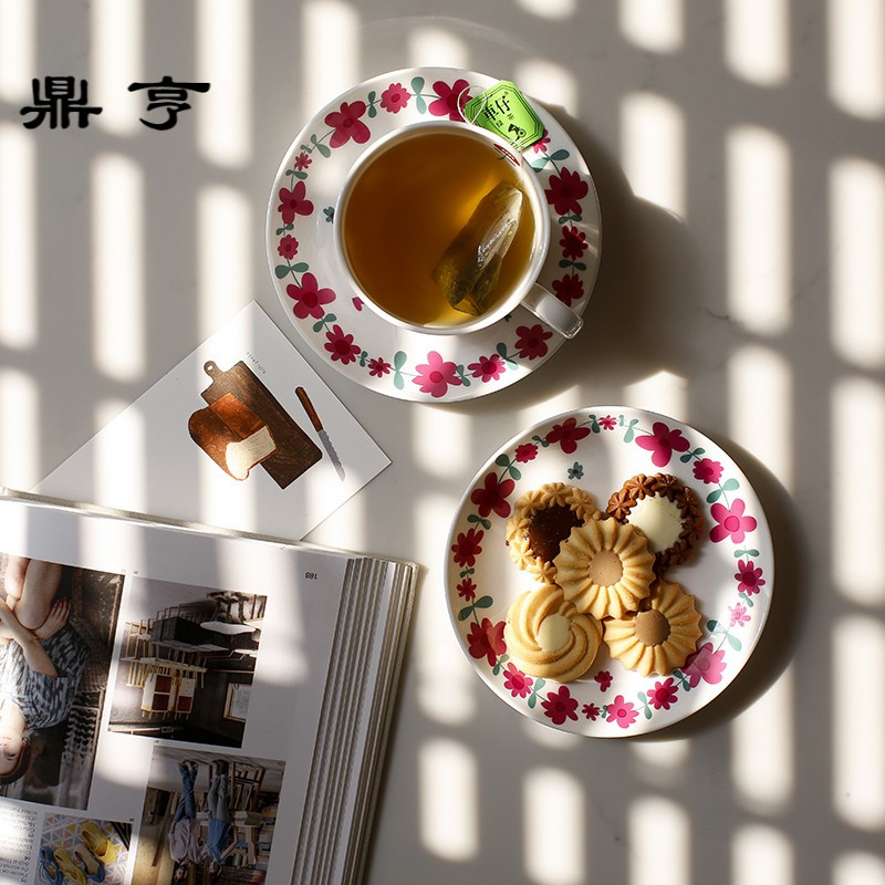 鼎亨 北欧风骨瓷咖啡杯碟套装 可爱燕子与熊英式创意红茶杯家用