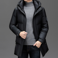 免洗哑面羽绒服男士中长款冬季新款学生加厚保暖连帽宽松外羽绒服男士冬季加厚保暖羽绒外套男装轻奢羽绒衣高端白鸭绒羽绒外套
