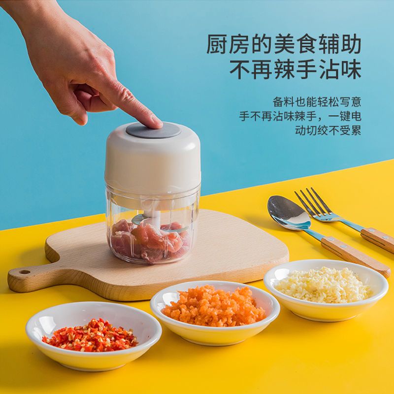 高速电动蒜泥神器绞肉机家用小型捣蒜器拉蒜蓉碎蒜泥机迷你搅碎机 3年质保 晒图奖励2元 备用刀杯(300ML)无机盖