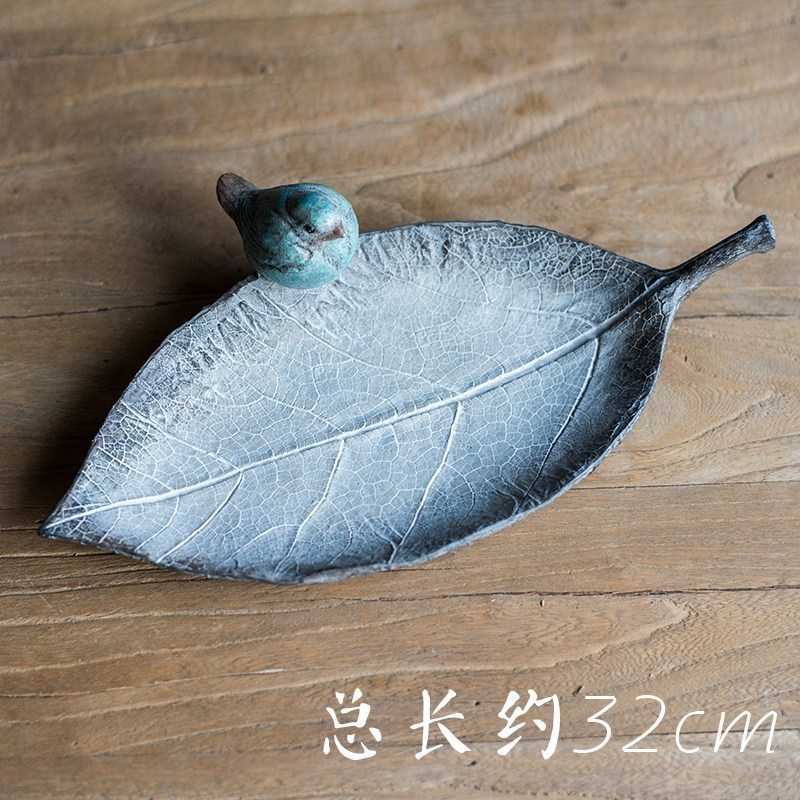 美帮汇复古蓝鸟叶子收纳盘摆件钥匙盘喂鸟器花园装饰碗欧式怀旧 四鸟收纳盘高清大图