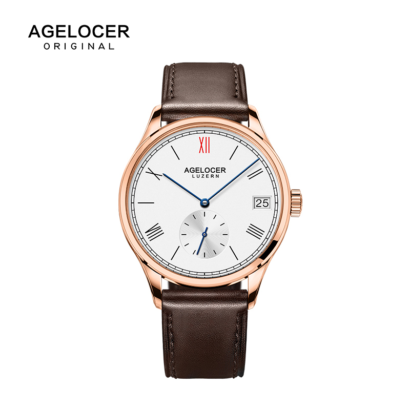 瑞士原装Agelocer 艾戈勒手表男士自动机械表 时尚男士手表 防水休闲皮带男表瑞士手表 简约大气金表高清大图