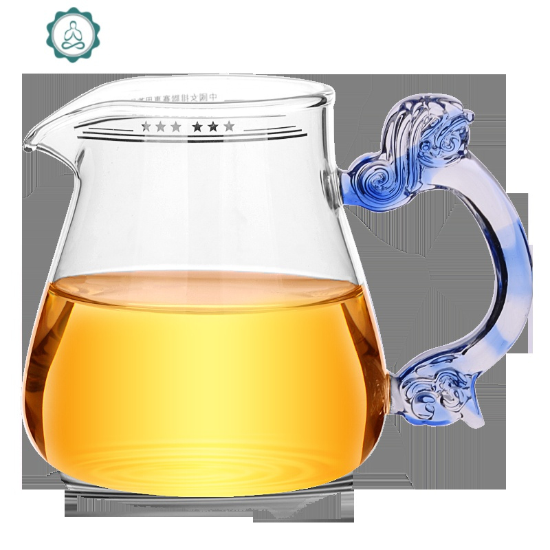 台湾公道杯 带茶漏套装 家用加厚玻璃茶海分茶器茶叶过滤网茶具 封后 230(磨砂)+滤网+网架琉璃龙把+送茶漏