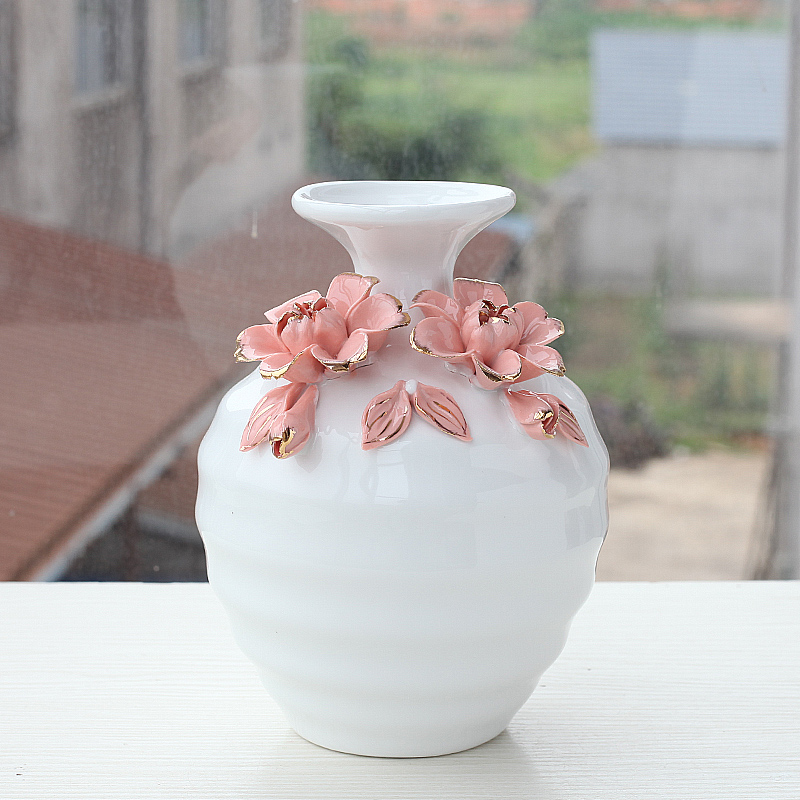 艺术品白色花瓶欧式陶瓷工艺品客厅酒柜摆件家居装饰品创意小花插 三维工匠 1号粉花瓶高清大图