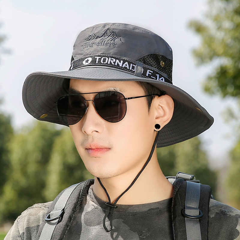 防晒帽子户外男士春夏天迷彩遮阳帽渔夫帽大檐钓鱼登山太阳帽出游13cm