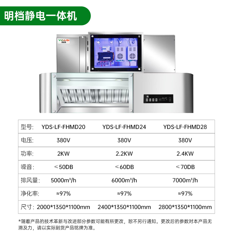 意黛斯 明档静电一体机商用油烟机大吸力油烟净化器一体机酒店食堂厨房环保轻油烟内循环净化器YDS-LF-FHMD28高清大图