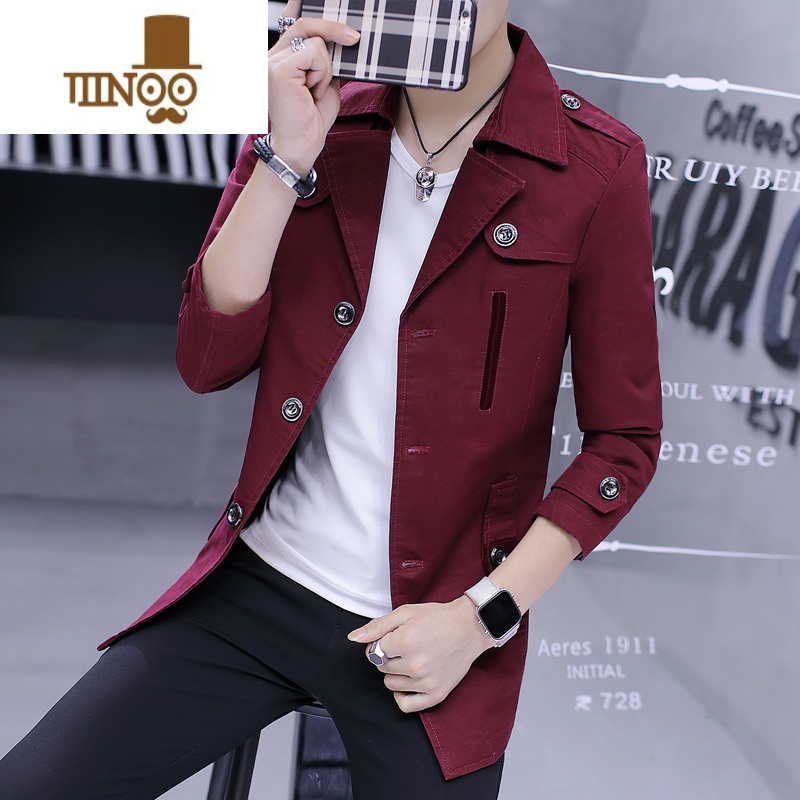 YANXU秋季帆布男士外套风衣痞帅中长款潮流西装领成熟稳重休闲夹克高清大图