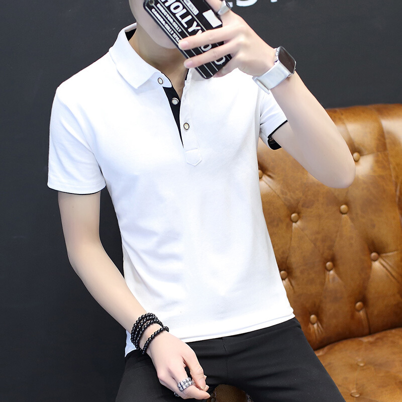 衣服男短袖t恤男士休闲2018新款修身韩版翻领珠地棉夏装