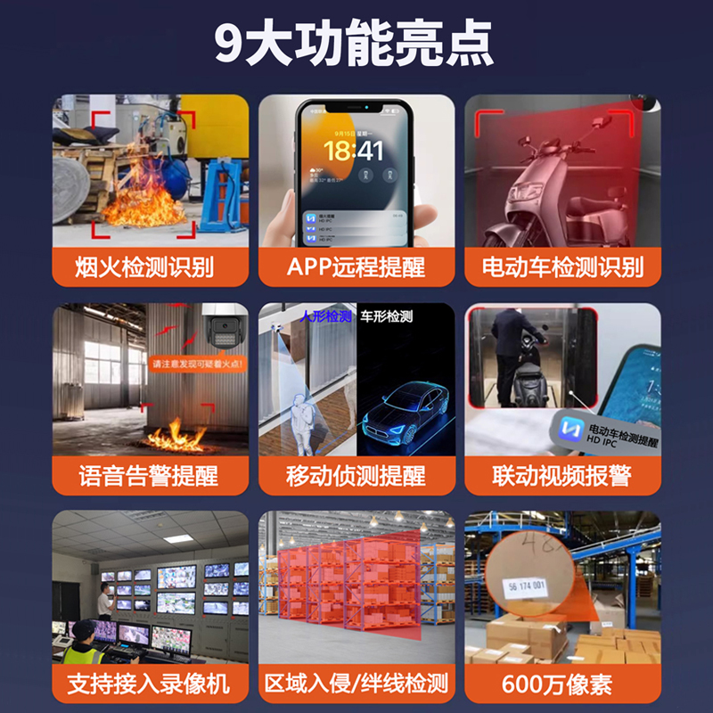 司特帝烟火识别摄像头手机远程WiFi视频监控探测器4g免流量预防火灾消防AI智能摄像机商铺仓库室外防水支持录像机手机高清大图