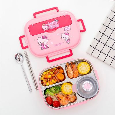 学生饭盒男女儿童韩版可爱长方形带盖便当盒餐盒餐盘 kitty款(送餐具)