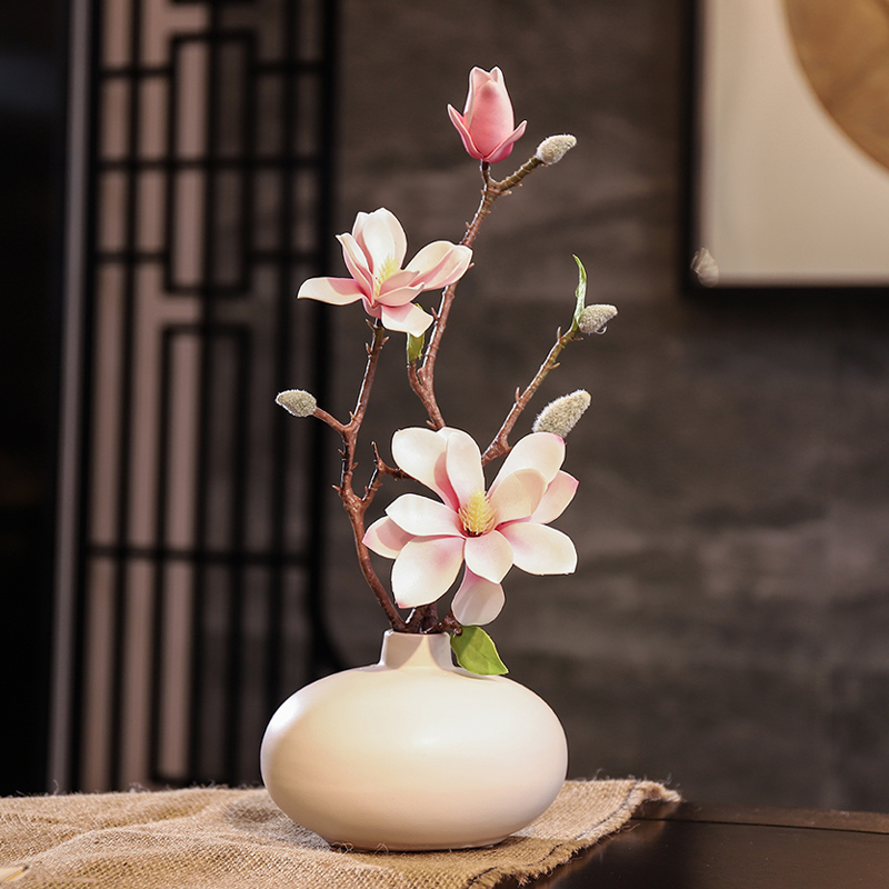 黑白灰陶瓷花瓶假花摆件家居装饰品现代客厅仿真典雅玉兰花摆设 三维工匠 套装三高清大图