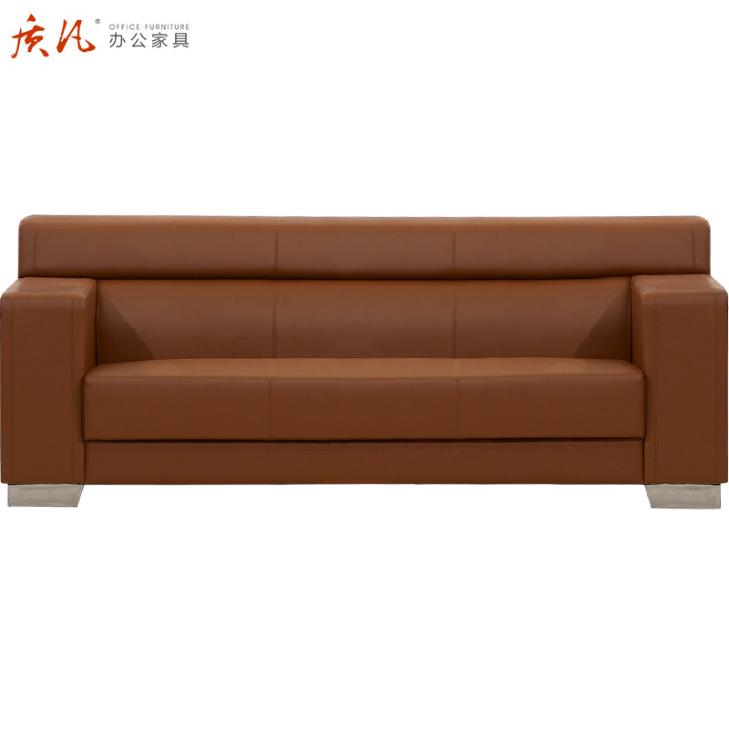 质凡办公沙发简约现代三人位组合办公室接待区皮艺沙发西皮双色高清大图