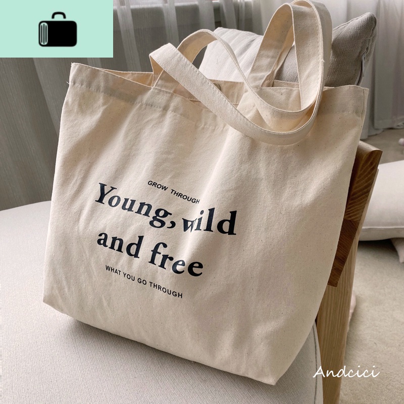 复古风托特包帆布袋单肩包手提大容量购物袋男女学生书包NEW LAKE YOUNGANDFREE 横向大号女士单肩包