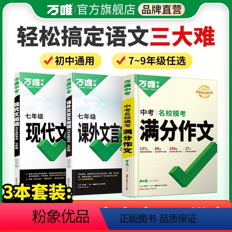 [现代文+课外文言文+满分作文]3本 七年级/初中一年级 [正版]2024初中语文阅读答题模板组合训练七年级上册初一语文