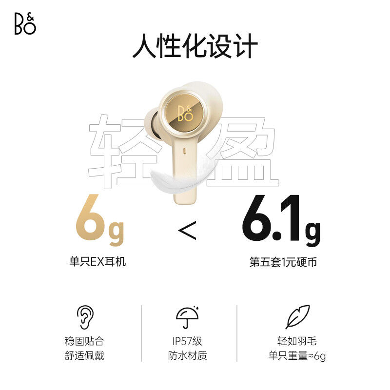 Bang&Olufsen(B&O) Beoplay EX 全新上市 自适应主动降噪第五代真无线蓝牙耳机 无线充电鎏金色高清大图