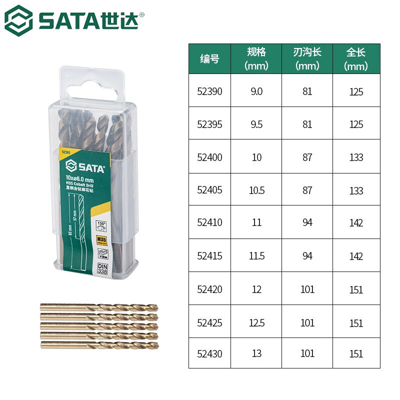 世达(SATA) 1件 直柄含钴麻花钻 10.5MM 52405高清大图