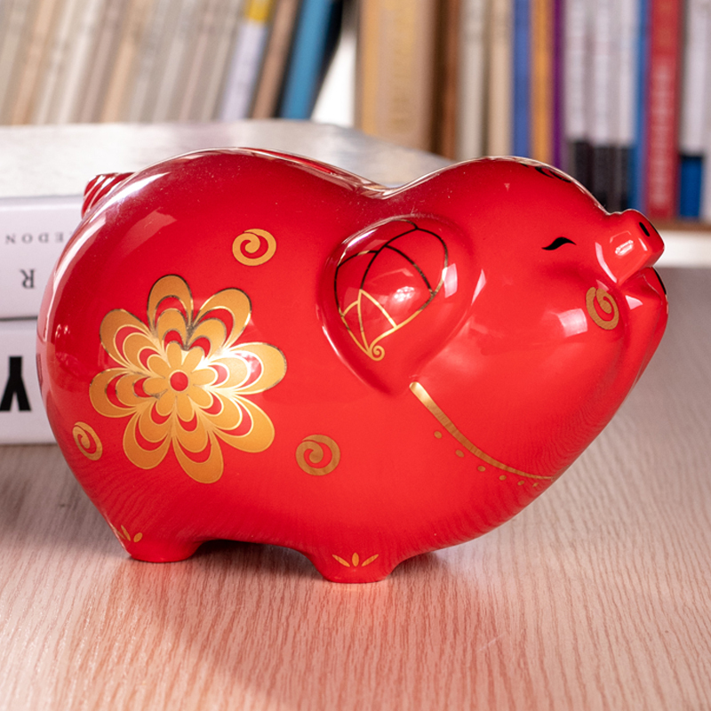 红猪存钱罐财小猪金猪储蓄罐儿童红储钱罐创意抖音陶瓷猪摆件