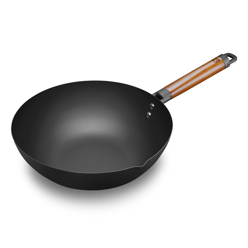 不锈纯铁轻炒锅 CTN3005-5 木质手柄锅盖不锈纯铁炒锅30cm（单位：个）