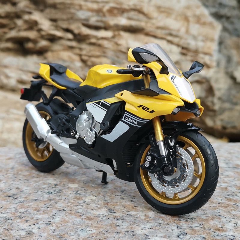 蓝色112雅马哈yzfr1静态合金仿真摩托车模型摆件机车带减震车把联动