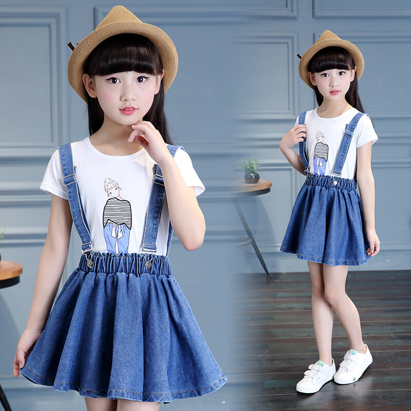 2018女童牛仔裙夏装连衣裙中大童儿童韩版背带裙小孩带裙春秋潮单件带