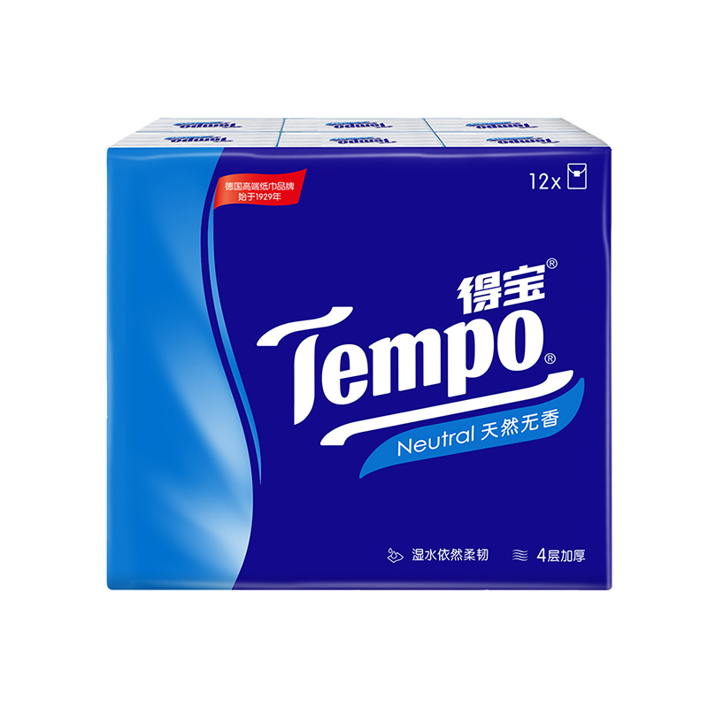 Tempo得宝天然无香迷你手帕纸7片12包纸巾 4层加厚外出迷你便携小包装无香卫生纸餐巾纸(新旧包装交替发货)高清大图