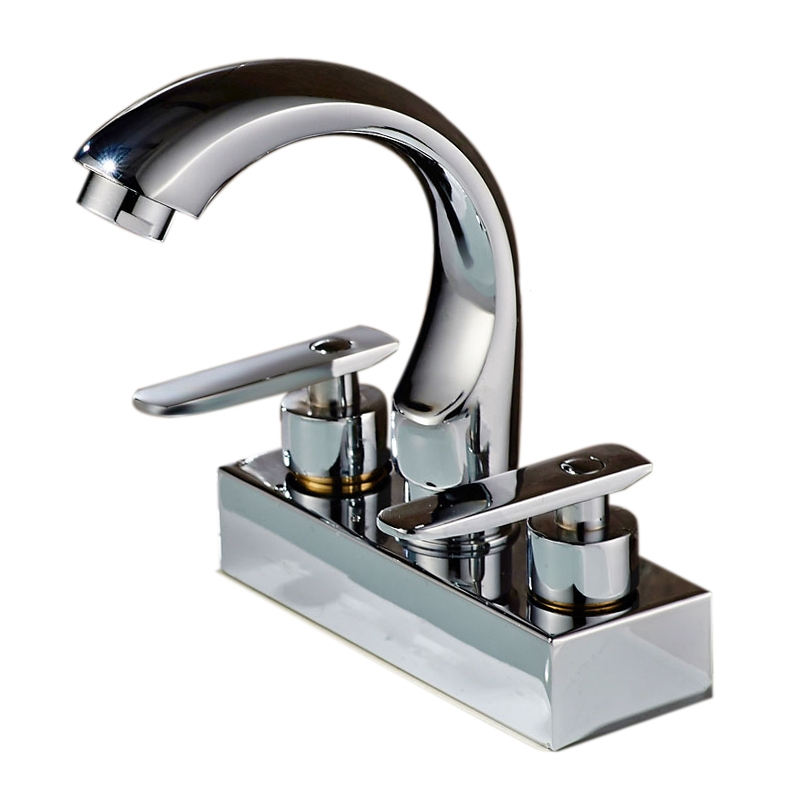 卫生间面盆水龙头古达冷热水双把双孔三孔洗脸盆老式铜笼头冷暖