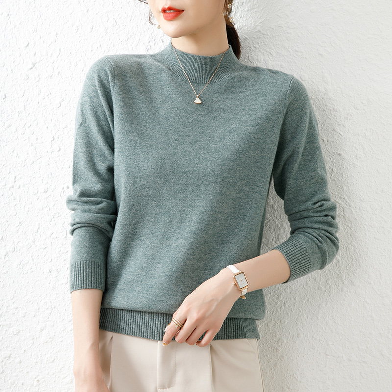 恒源祥100%羊毛衫半高领新款秋冬季毛衣女式针织衫内搭气质打底衫