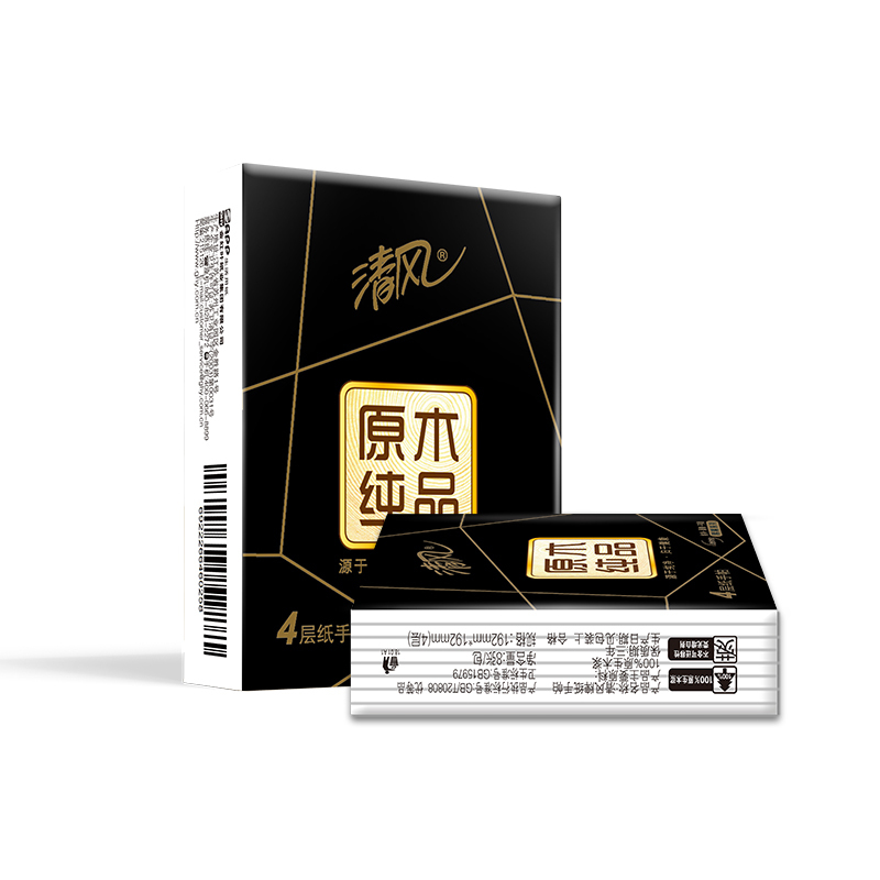 清风 手帕纸 原木纯品黑曜4层8张手帕纸*72包（整箱销售）