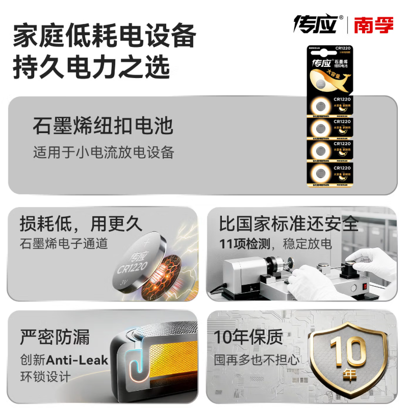 南孚传应CR1220纽扣电池5粒 3V锂电池CR1220[5粒]高清大图