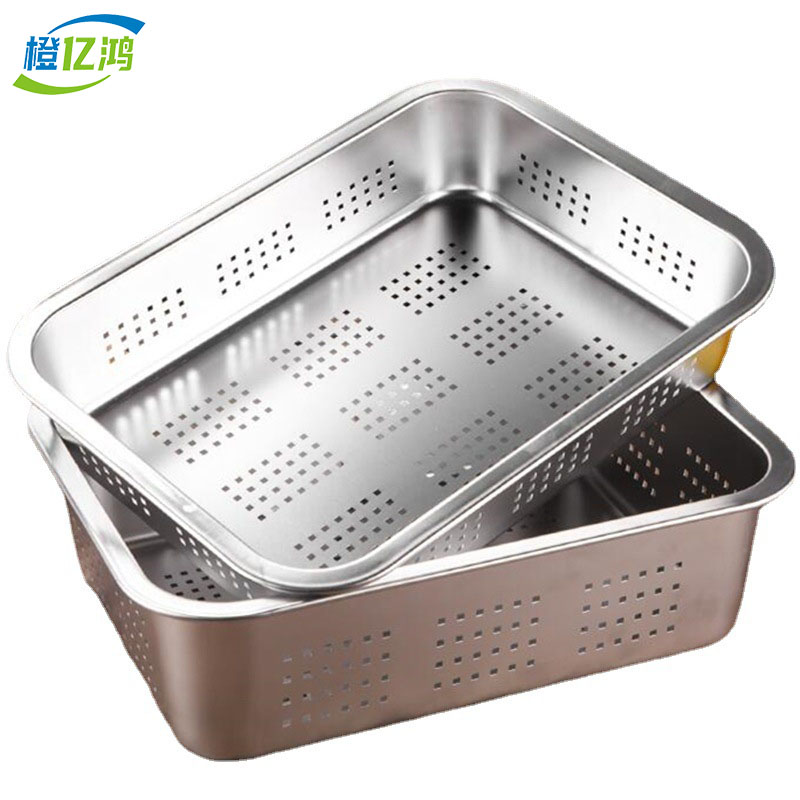 橙亿鸿 不锈钢冲孔方盆 沥水洗菜筐 45*35*20cm/个高清大图