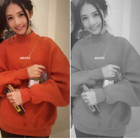 网红加绒卫衣女秋冬新款韩版宽松半高领绿色外套学生字母上衣 L 橙红色