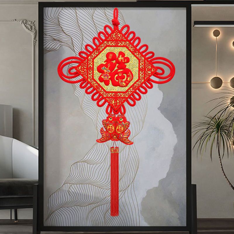 中国结扇形挂件客厅大号福字对联电视背景墙装饰春节过年喜庆挂饰款