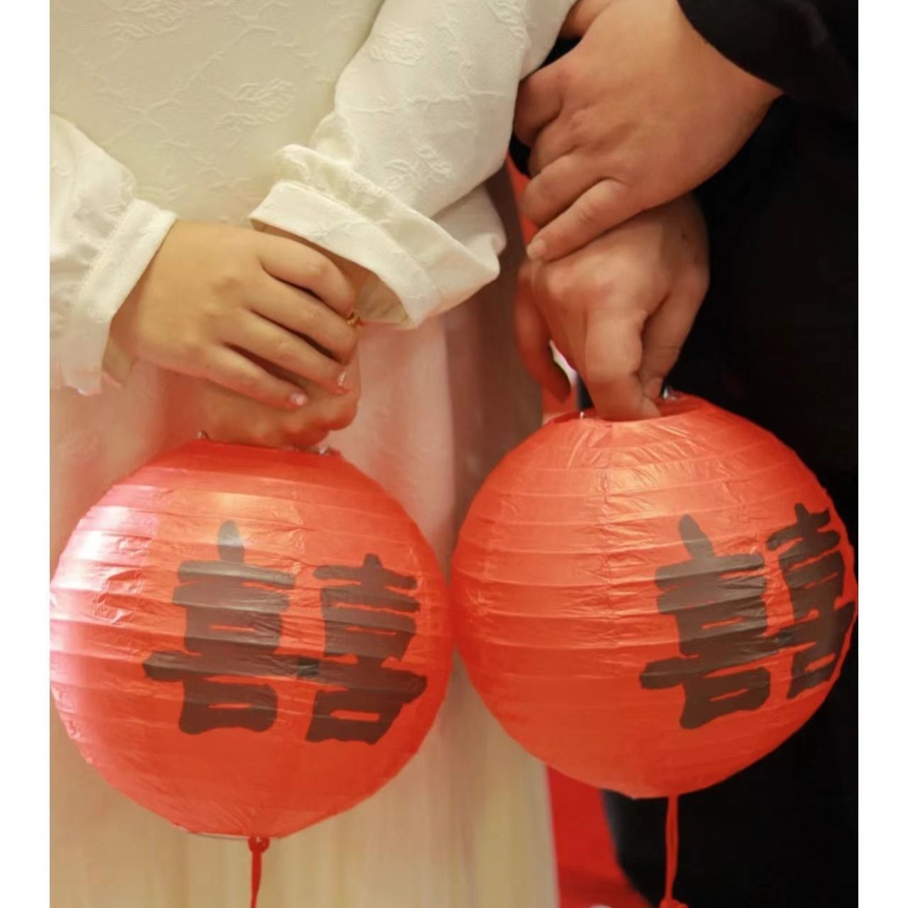 婚礼红色中式灯笼挂饰喜字结婚婚房拍照布置道具挂件装饰圆形--囍字--8寸--1个高清大图