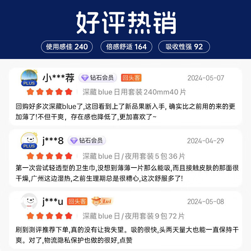 她研社深藏blue卫生巾量多日用夜用290mm*6片高清大图