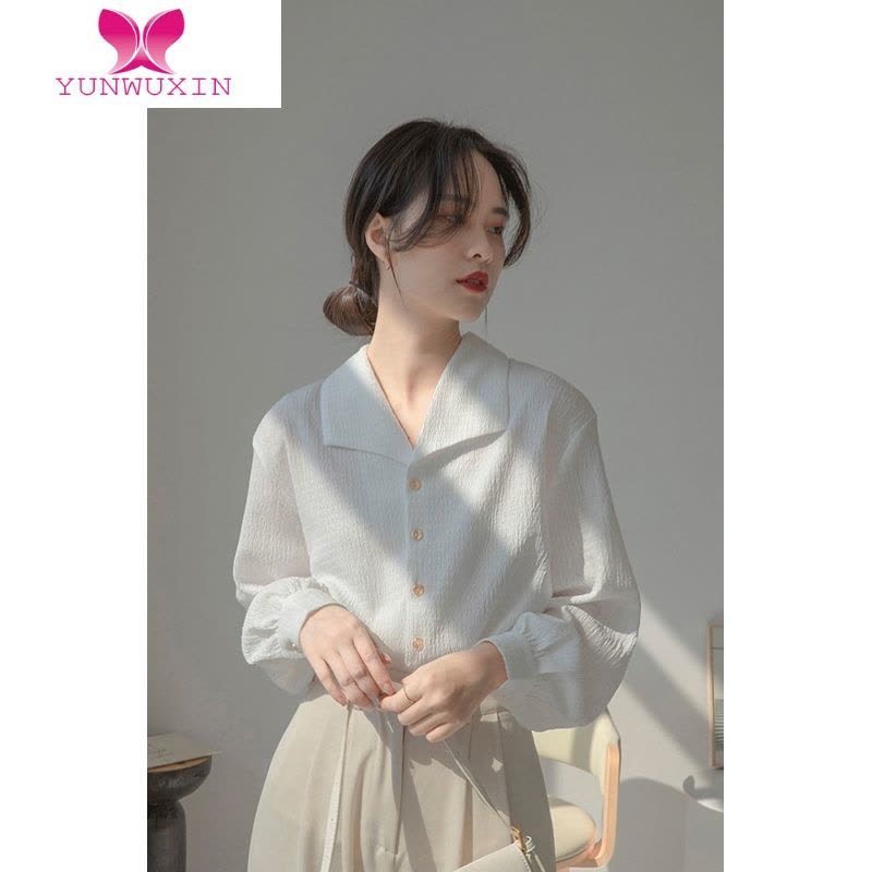YUNWUXIN白色衬衫女高级纹理设计感小众衬衣女2022宽松法式气质上衣图片