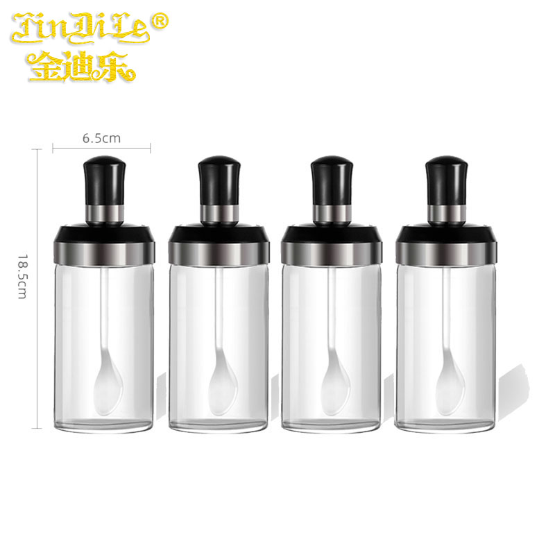 金迪乐调味罐玻璃调料瓶盐味精调料盒250ml四个装6.5*15.8cmTLG6515C/套高清大图