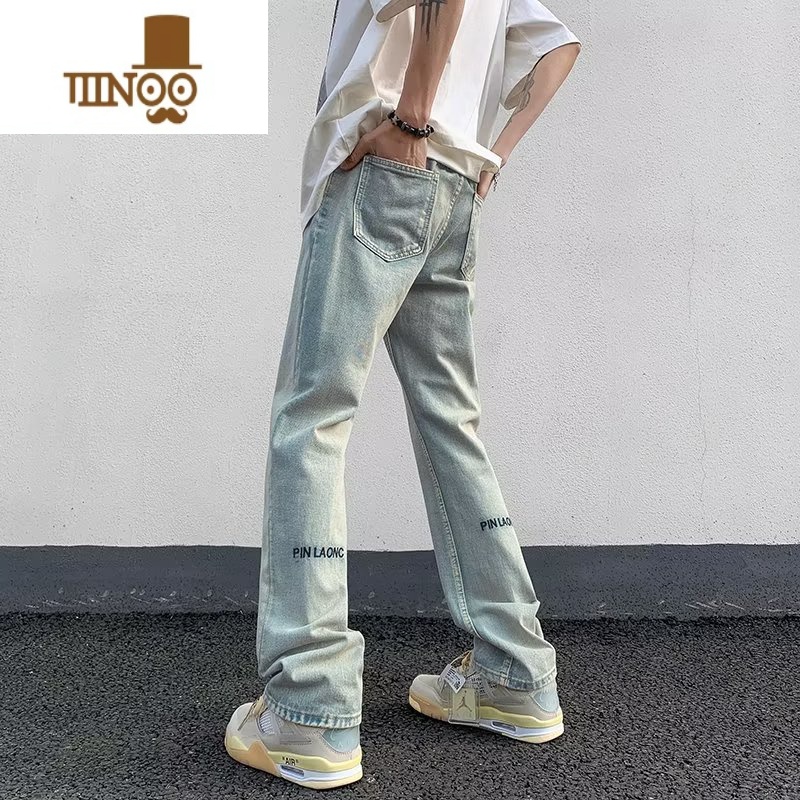 YANXU美式高街vibe牛仔裤男ins潮牌复古裤子男款修身直筒休闲阔腿长裤高清大图