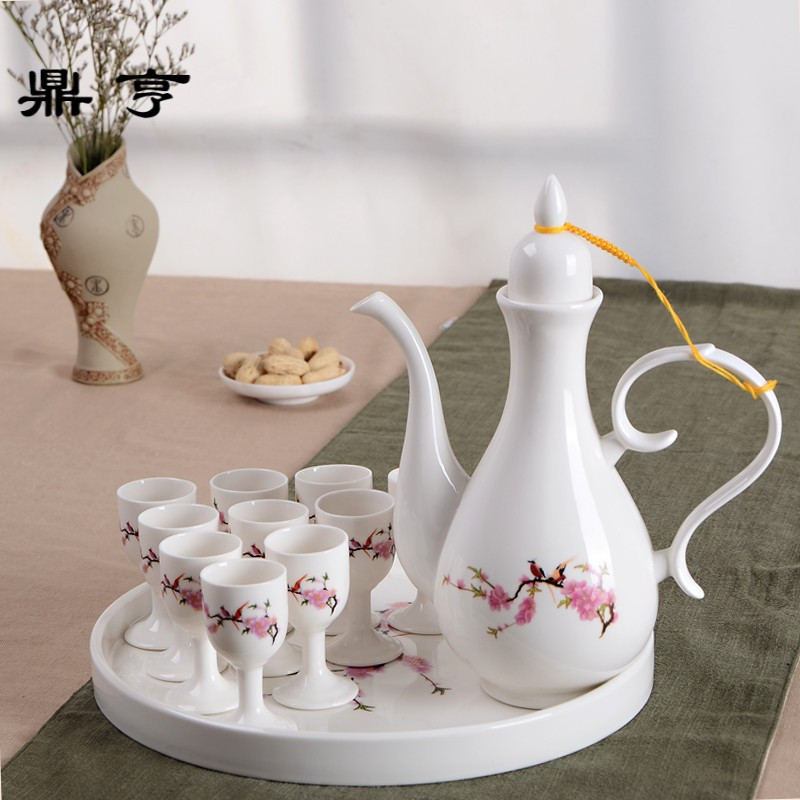 鼎亨红色中式复古陶瓷酒具白酒杯酒壶分酒器酒盅高脚杯套装婚庆交