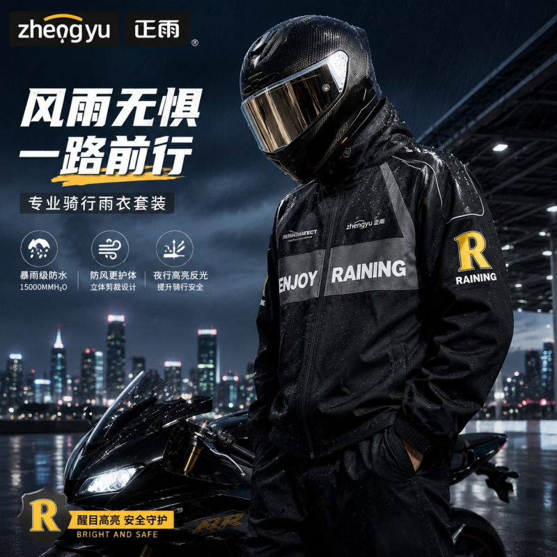 正雨雨衣雨裤套装成人外穿分体式外卖骑手长款防暴雨男款骑行雨披9063高清大图