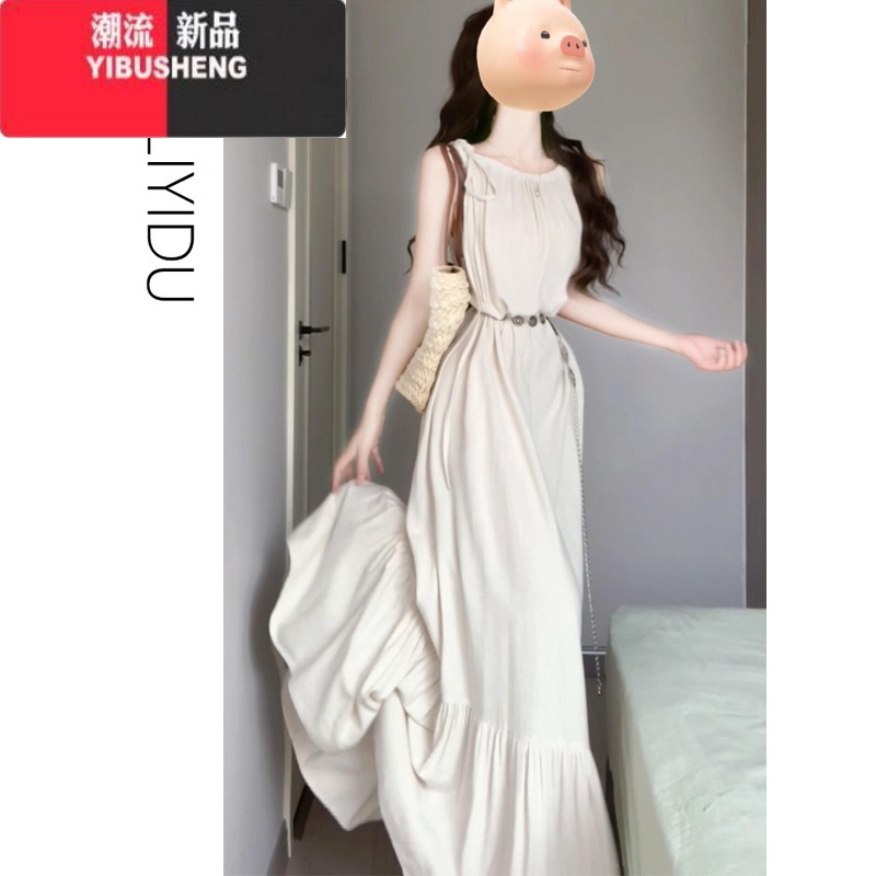YIBUSHENGMLYD/定制 大码茶歇法式小众气质慵懒度假风挂脖无袖连衣裙女季