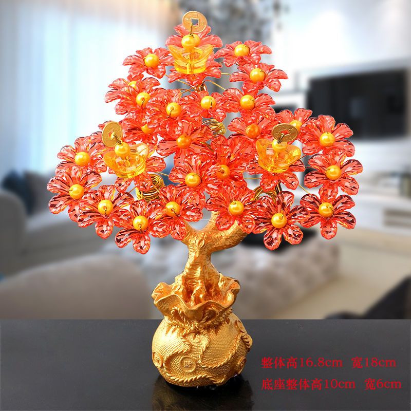 3孔迷你发财树红色手工串珠发财树材料包制作摆件招财龙工艺品diy编织