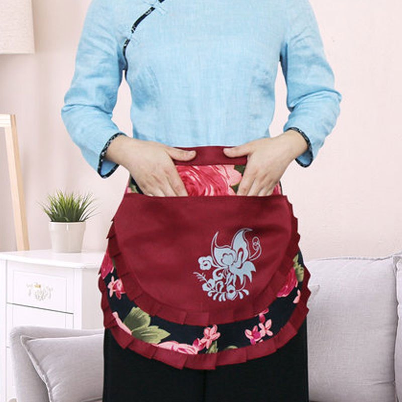 厨房半身围裙女棉半截围裙短款半腰工作围裙简约围腰生活日用家庭清洁