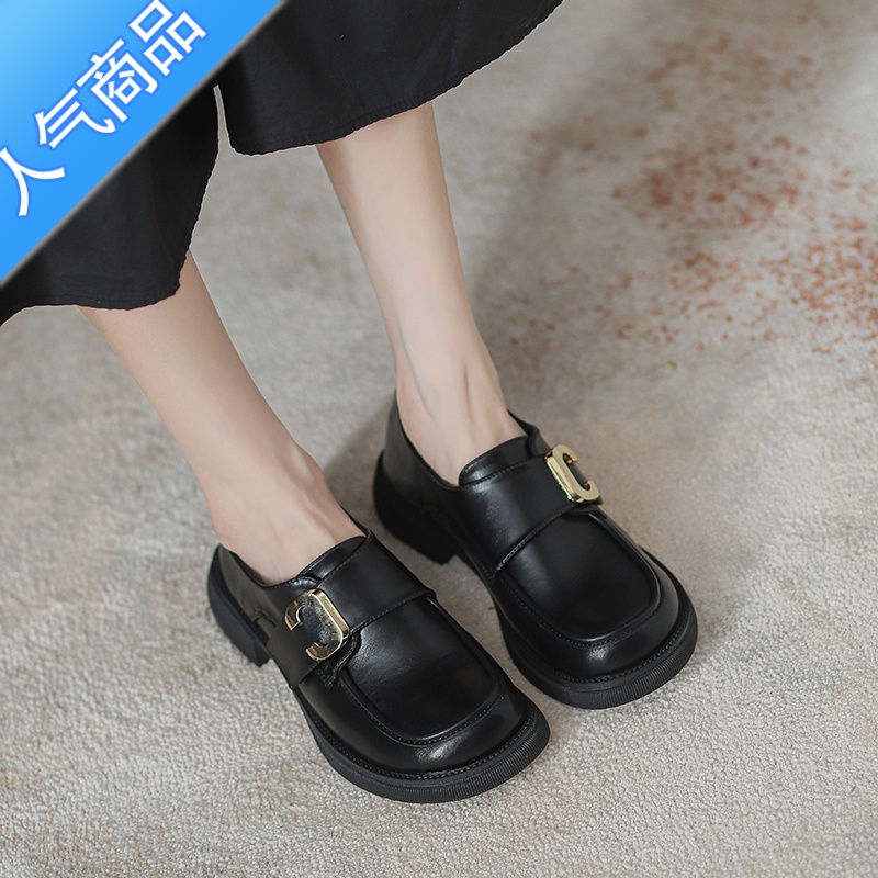 SUNTEK小皮鞋女2023年夏季新款复古英伦风百搭厚底学生一脚蹬大码乐福鞋高清大图